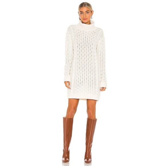 525 America Cream Long Sleeve Cable Knit Turtleneck Sweater Mini Dress Size XS - Picture 1 of 9